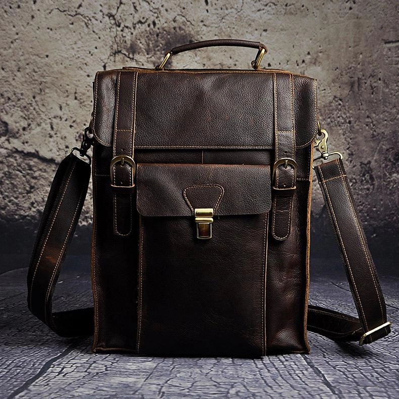 Practical Everyday Urban Function Cool Leather Mens Briefcase Messenger Bag Shoulder Bag Satchel Backpack for men