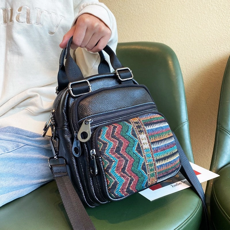 Fashion Daily Women Canvas Convertible Boho Crossbody Bag Canvas HandBag Black Gray Canvas Convertible Backpack Shoulder Bag Boho Embroidery Canvas Bag