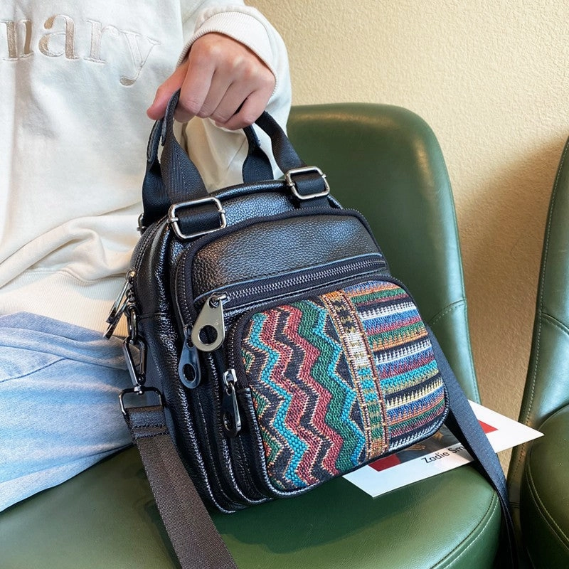 Women Canvas Convertible Boho Crossbody Bag Canvas HandBag Black Gray Canvas Convertible Backpack Shoulder Bag Boho Embroidery Canvas Bag Effortless Style