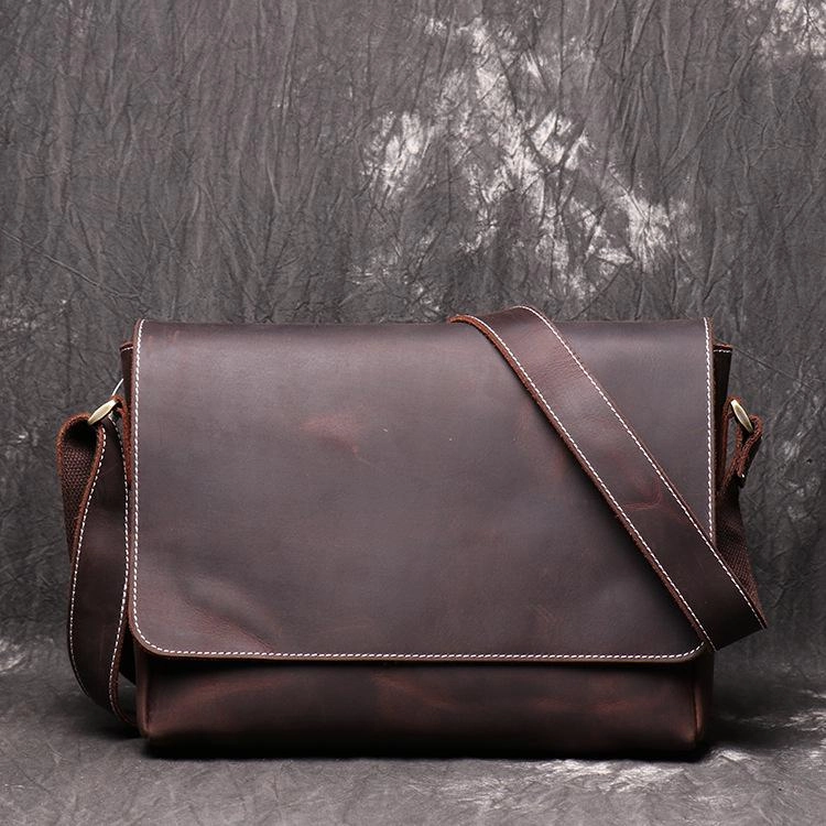 Outdoor Carry Adjustable Strap Brown Leather Mens 10 inches SMall Laptop Side Bag Courier Bag Messenger Bag Postman Bag For Men
