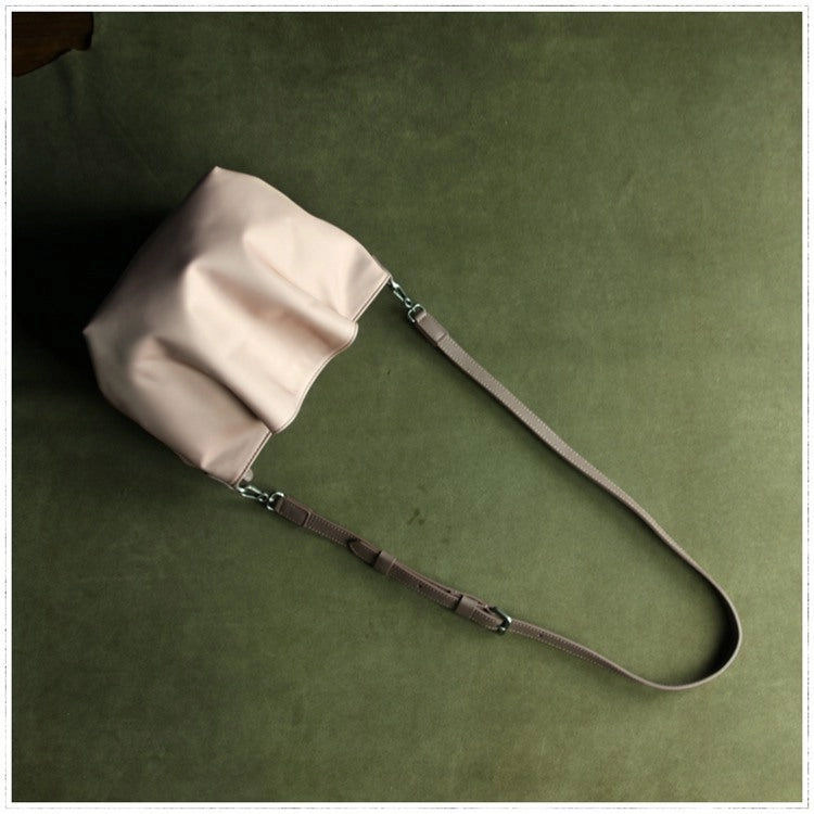 Small Womens Pink Nylon Leather Crossbody Handbag Purse Bucket Pink Nylon Shoulder Bag Purse for Ladies Functional Pocket Casual Carry