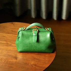 Timeless leather purse Womens Green Leather Doctor Handbag Purses Classic Handmade Green Doctor Crossbody Purse for Women