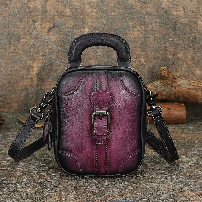 Purple Leather Womens Small Vertical Shoulder Bag Small Handmade Crossbody Handbag Purse for Ladies Royal Blue