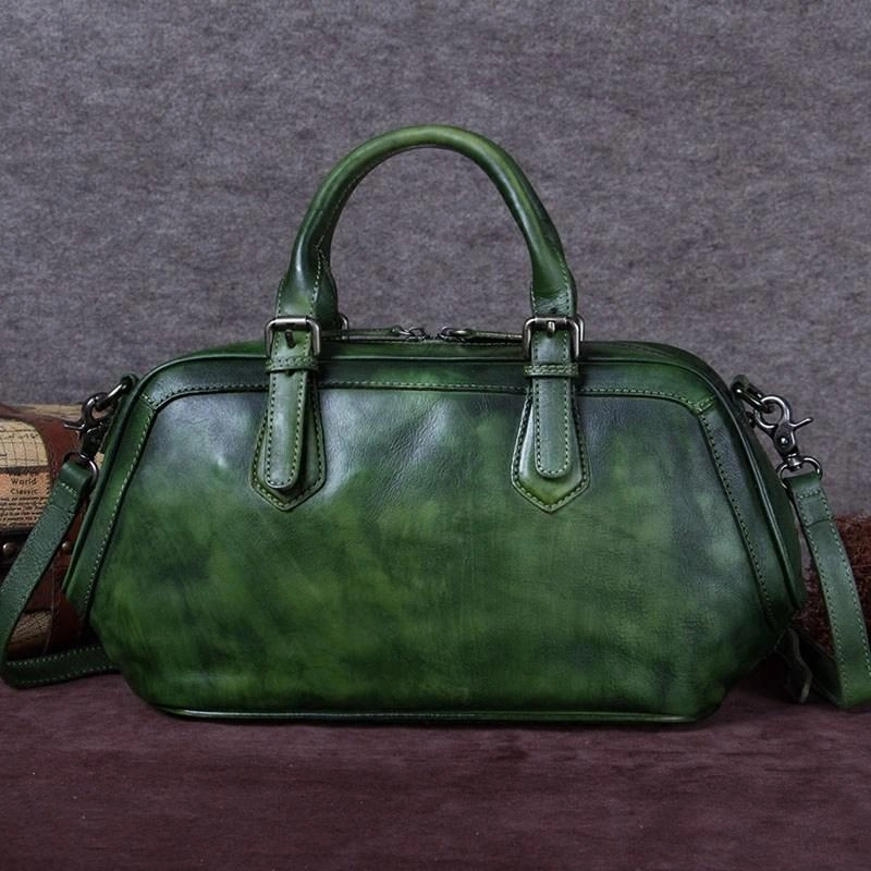 Street Ready Purple 13" Womens Leather Doctor Handbag Gray Doctor's Bag Red Shoulder Bag Purse for ladies