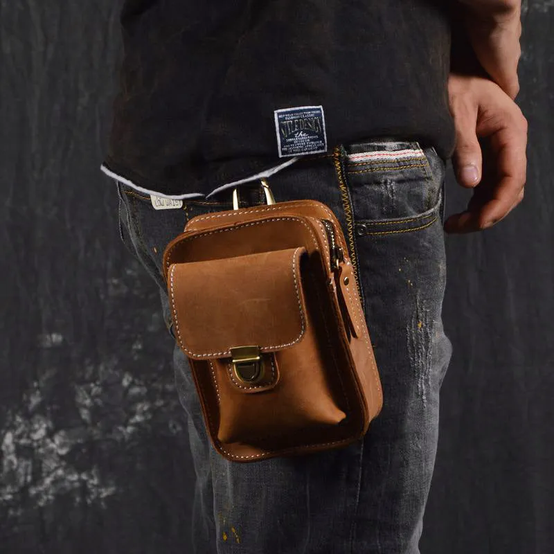 Coin Pocket Vintage Leather Cigarette Case Belt Pouch for Men Waist Bag BELT BAG For Men