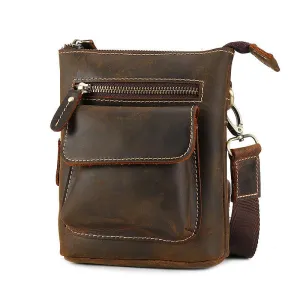 Cool Dark Brown Leather Mens Belt Pouch Mini Shoulder Bags Waist Bags For Men Compact Carry