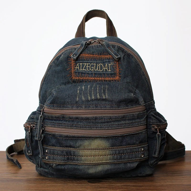 Hiking Equipment Quality Crafted Denim Womens Backpack School Backpacks Blue Vintage Denim Backpacks For Women