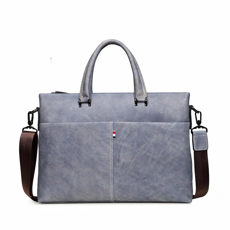 Brown Leather Men 13 inches Vintage Briefcase Handbag Gray Brown Laptop Handbag Side Bag For Men Casual Daily Chic Evening
