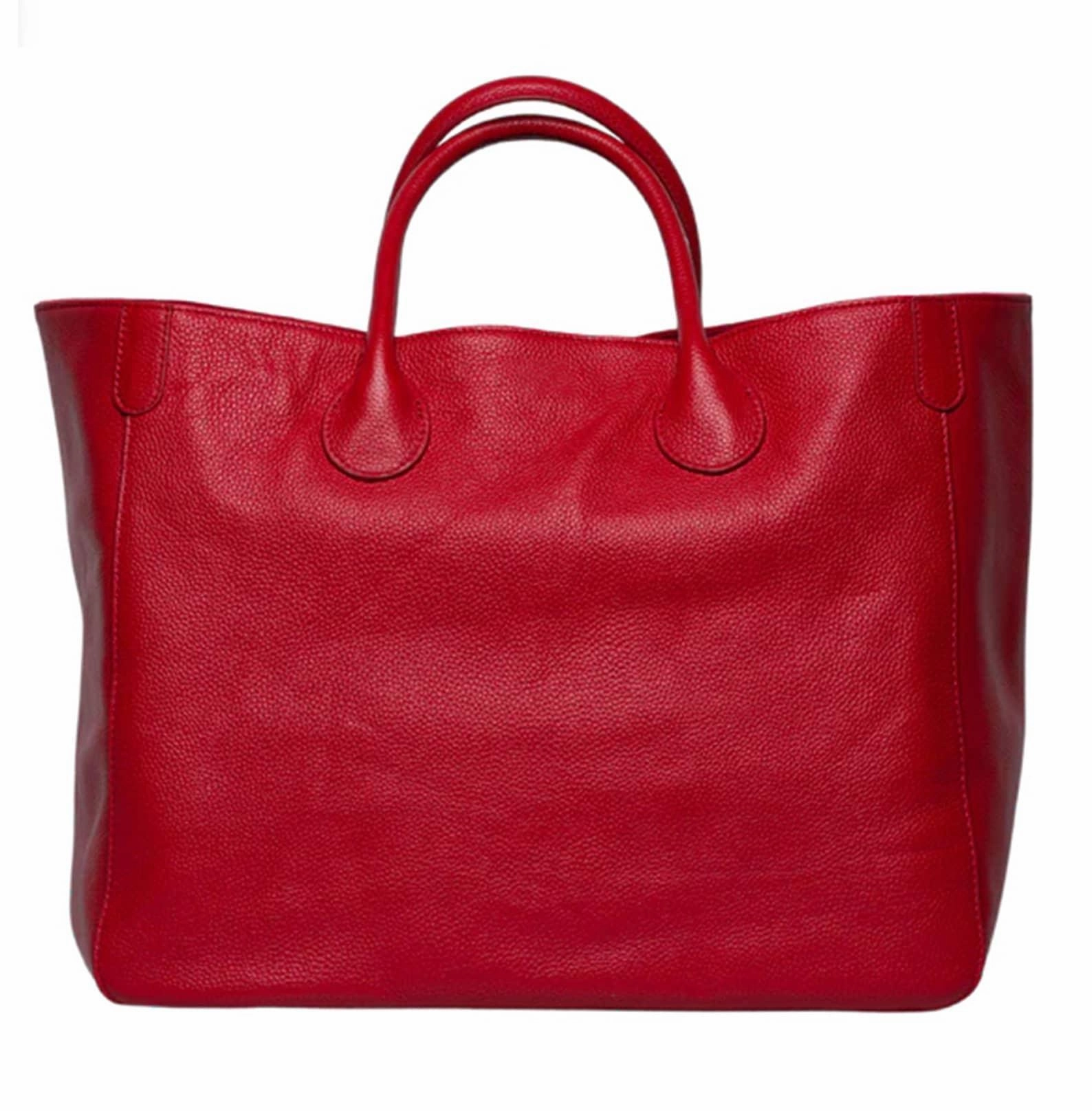Red Large Leather Tote Bag, Cowhide Leather Bag, Must-have Lady Fashion Bag Bright Red, Weekend Bag, Working Bag, Personalized gifts Multipurpose Travel Gear Heavy Duty