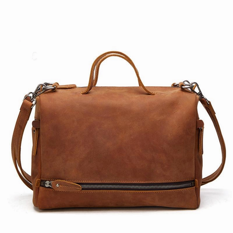 Compact Everyday Daily Carry Casual Leather Mens Brown Messenger Bag Travel Bag Handbag Shoulder Bag for Men