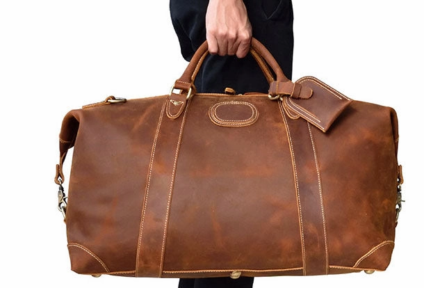 Built In Lock Cool Vintage Leather Mens Duffle Bags Weekender Bag Overnight Bag Travel Bag