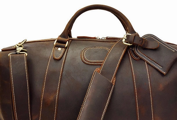 Smooth Zip shopping spree Cool Vintage Leather Mens Duffle Bags Weekender Bag Overnight Bag Travel Bag
