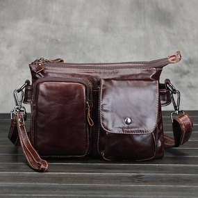 Leather Mens Coffee Cool Small Messenger Bag Vintage Shoulder Bags For Men Compact Solution Durable Fabric
