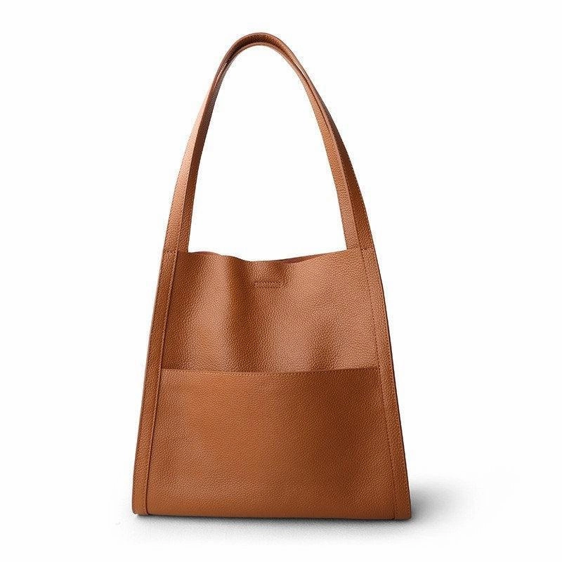 Travel Daily Grain Cowhide Leather Tote Bag, Leather Shoulder Bag, Minimalist Lady Bag, Laptop Bag, Gift For Her, Cloud Oslo Leather Tote Bag