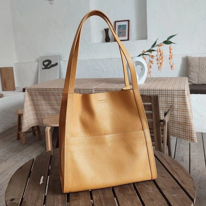 Designer Bag Grain Cowhide Leather Tote Bag, Leather Shoulder Bag, Minimalist Lady Bag, Laptop Bag, Gift For Her, Cloud Oslo Leather Tote Bag