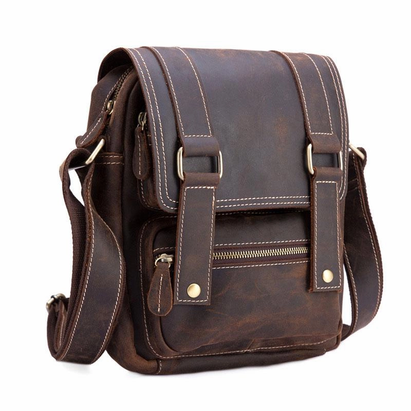 Everyday Essential Compact Companion Cool Leather Vintage Mens Brown Small Side Bag Small Messenger Bags For Men