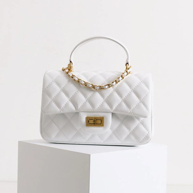 Quilted Metallic Calfskin Leather Crossbody Bag, Classic Flap Bag Genuine Leather Shoulder Bag, Minimalist Quilted Evening Bag, Chain Leather Designer Inspired Bag Everyday Use