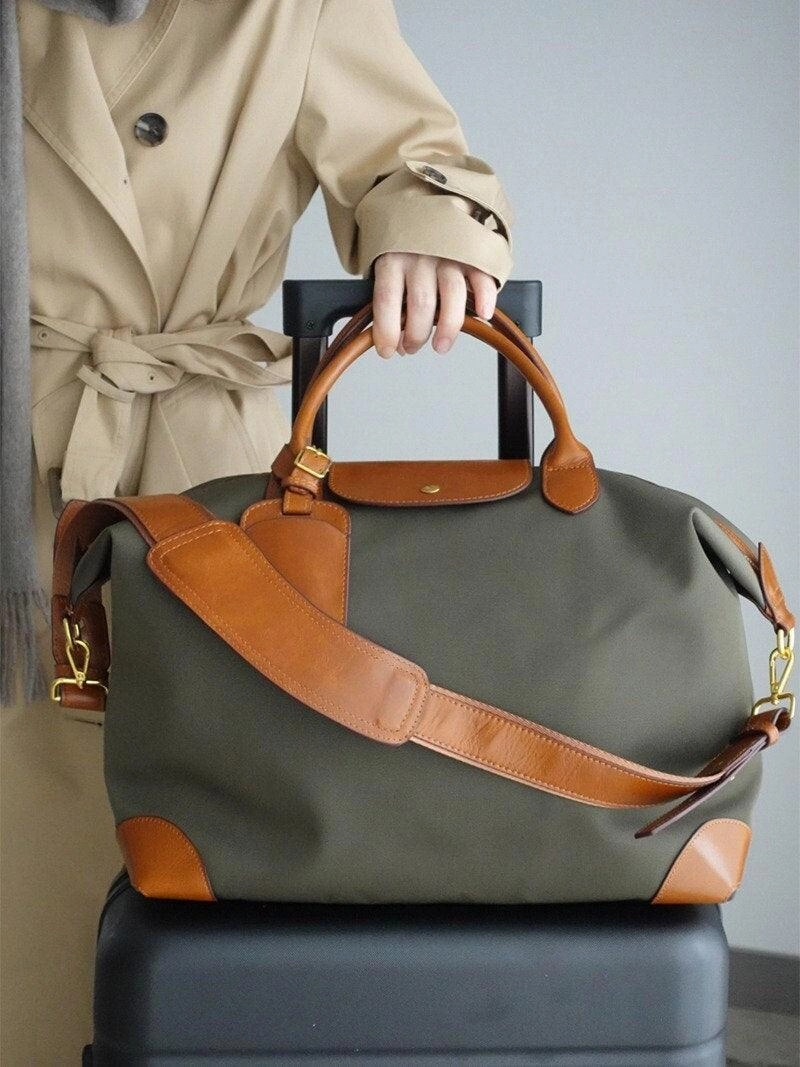 Durable Construction Recycled Nylon Cowhide Work Tote Bag, Handcrafted Women Travel Tote Bag, Men Traveling Bag, Laptop Bag, Personalised Initials Shopping Bag