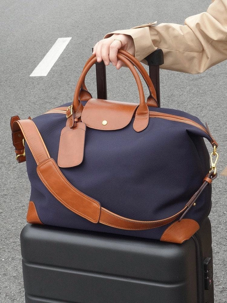 Recycled Nylon Cowhide Work Tote Bag, Handcrafted Women Travel Tote Bag, Men Traveling Bag, Laptop Bag, Personalised Initials Shopping Bag Travel Utility