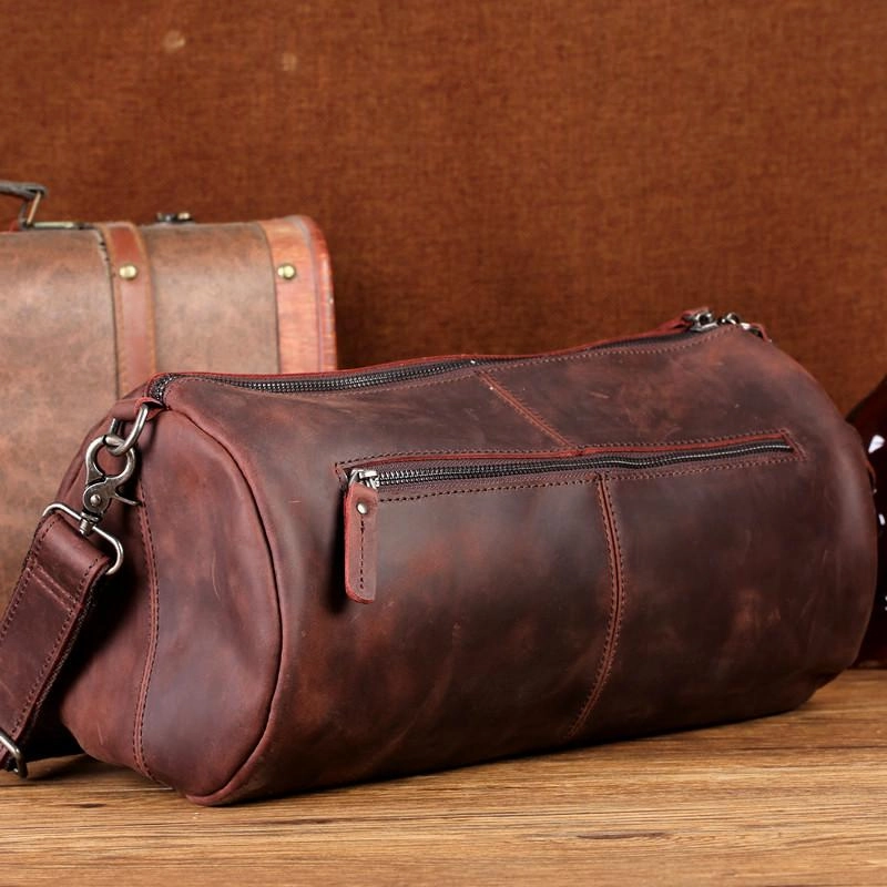 Red Brown Leather Mens Casual Barrel Postman Bag Side Bag Bucket Messenger Bag For Men Casual Everyday