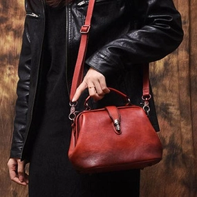 Formal Choice Office Look Red Vintage Ladies Leather Small Doctor Handbag Purse Green Small Doctors Shoulder Bag Purse for Women