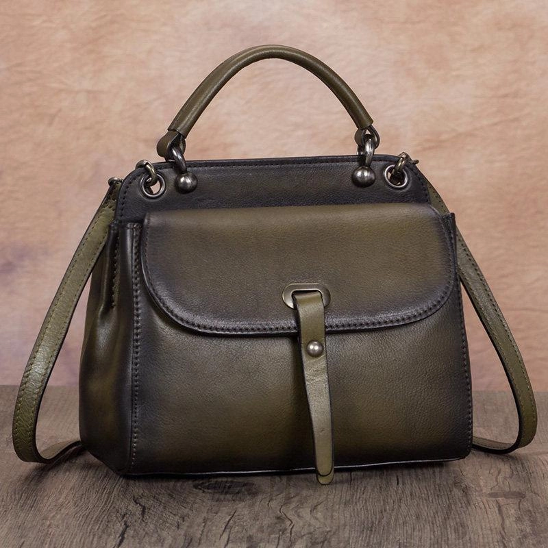 Practical city carry Premium Leather Red Vintage Ladies Leather Square Satchel Handbag Purse Brown SHoulder Bag Side Bag for WOmen