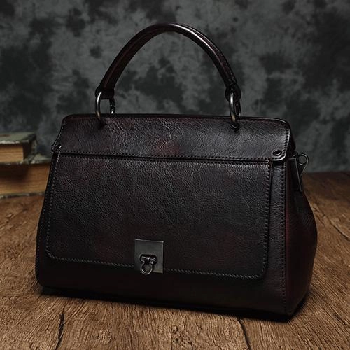 Elegant Street Red Vintage Womens Leather Satchel Handbags Brown Shoulder Bag Purses for Ladies