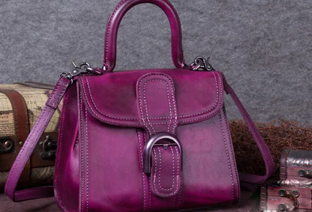 Comfortable Edge Genuine Leather Handbag Vintage Saddle Bag Shoulder Bag Crossbody Bag Purse For Women