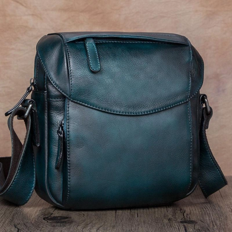 Weekend Travel Modern Adventure Brown Mens Leather Vintage Vertical Small Messenger Bags Small Side Bag Blue Courier Bag for Men