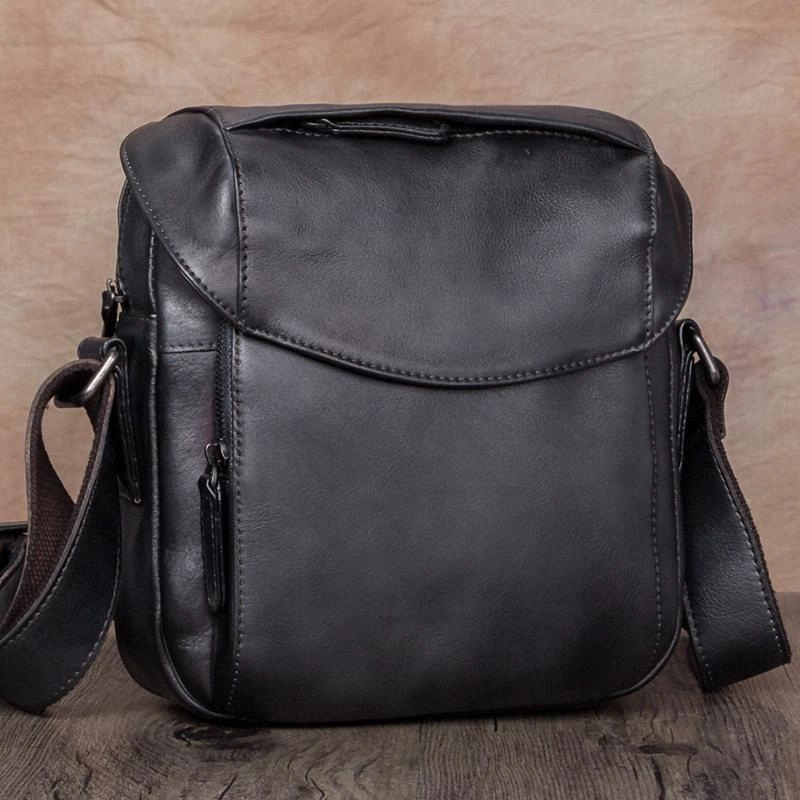 Trendy Travel Functional Style Brown Mens Leather Vintage Vertical Small Messenger Bags Small Side Bag Blue Courier Bag for Men