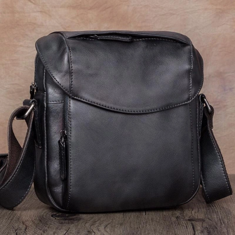 Brown Mens Leather Vintage Vertical Small Messenger Bags Small Side Bag Blue Courier Bag for Men Workday Function