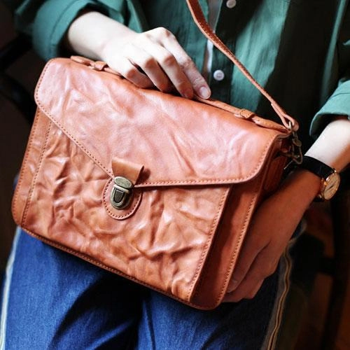 Compact Companion Vintage Brown Leather Women's Satchel Handbag Purse Black Leather Satchel Shoulder Purse