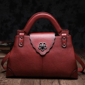 Compact Texture Classy office bag Red Vintage Leather Ladies Satchel Handbag Brown Shoulder Bag Purse for Women