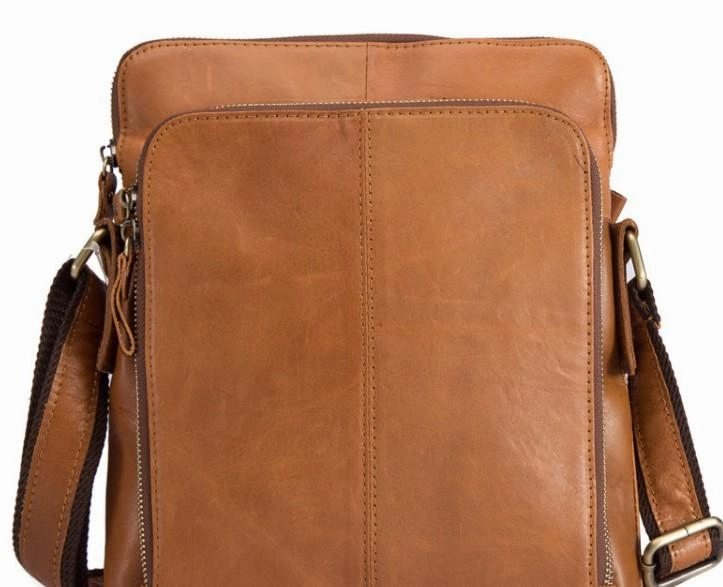 Cool Brown Leather Mens Tablet Messenger Bag Small Side Bag Mini Messenger Bag For Men Practical Utility