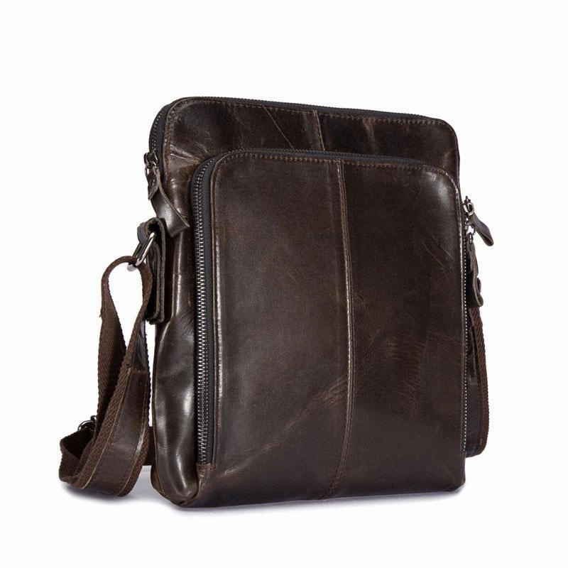 Durable Simplicity Cool Brown Leather Mens Tablet Messenger Bag Small Side Bag Mini Messenger Bag For Men