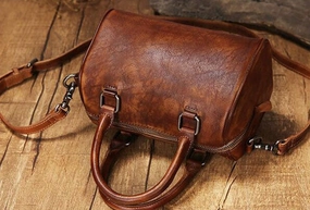 Autumn Vibe Handmade Leather Vintage Boston Bag Handbag Shoulder Bag for Women