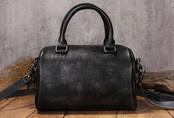 Casual Essential Handmade Leather Vintage Boston Bag Handbag Shoulder Bag for Women