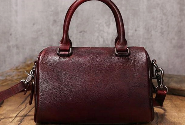 Fine Lining Versatile Function Handmade Leather Vintage Boston Bag Handbag Shoulder Bag for Women
