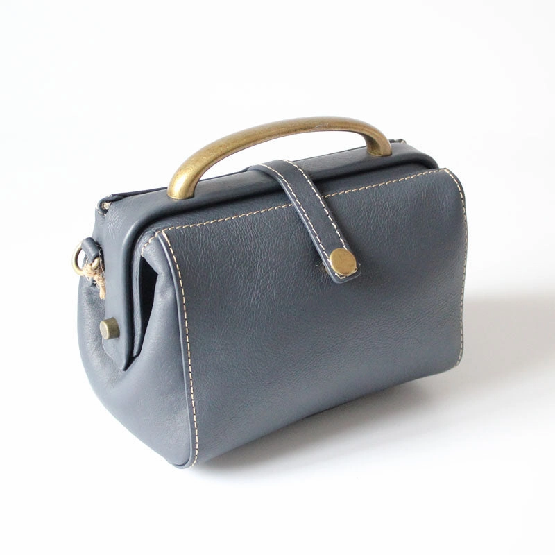 Handmade Womens Black Leather Mini Doctor Handbags Shoulder Purses Black Doctor Purses for Women Daily Look