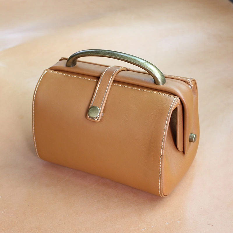 Fashion Form Handmade Womens Black Leather Mini Doctor Handbags Shoulder Purses Black Doctor Purses for Women