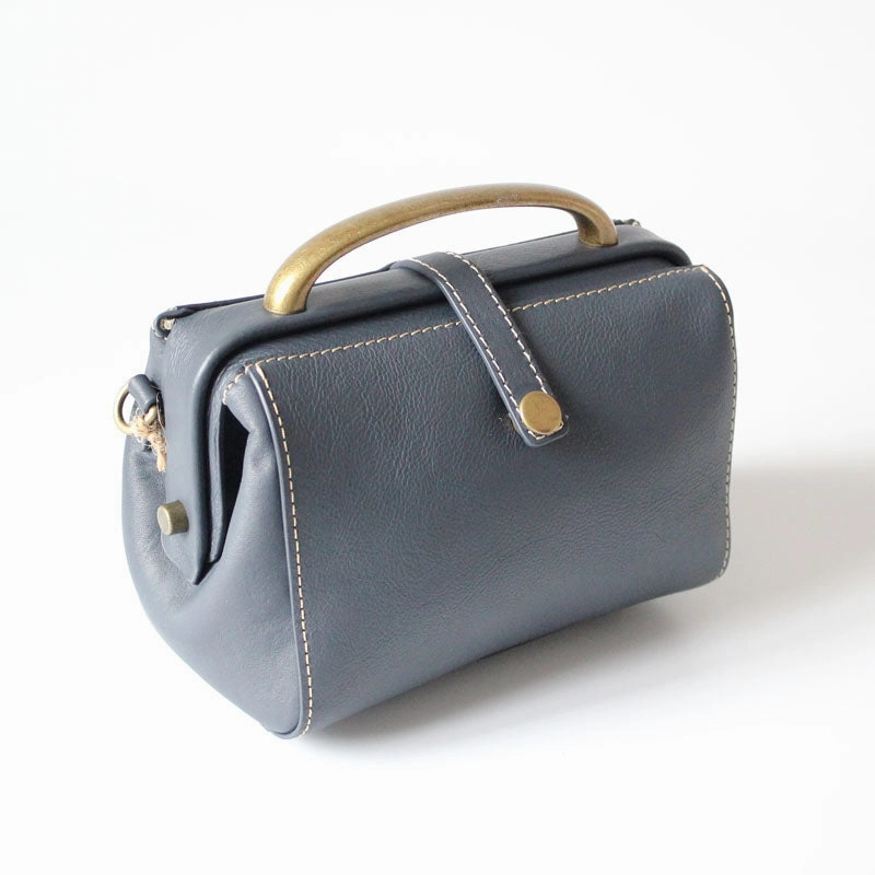 Minimal Design Handmade Womens Black Leather Mini Doctor Handbags Shoulder Purses Black Doctor Purses for Women