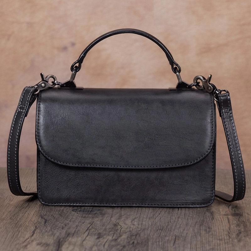 Tan Vintage Womens Leather Square Satchel Handbag Brown Shoulder Bag Purse for Ladies City Style Versatile Shopper