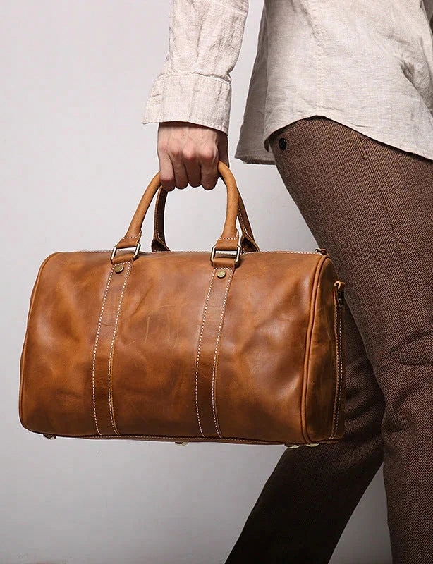 Group travel Crazy Horse Full Grain Leather Duffle Bag, Handmade Vintage Cowhide Travel Weekender Bag for Men & Women, Weekend Gear Carry-On