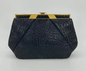 Judith Leiber Black Embossed Suede Alligator Clutch Elegant Style Color Pop