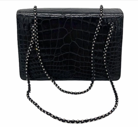 Matte Look Statement Accessory Judith Leiber Vintage Black Alligator Crystal Strap Evening Bag