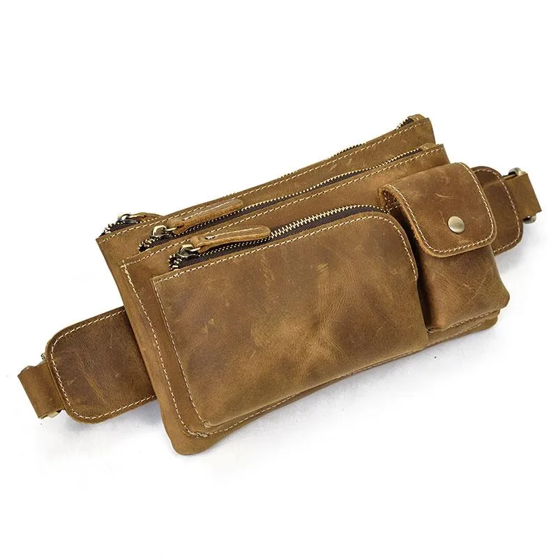 Retro and Cool LEATHER MENS FANNY PACK FOR MEN BUMBAG Vintage WAIST BAGS Trendy compact purse Elegant Touch