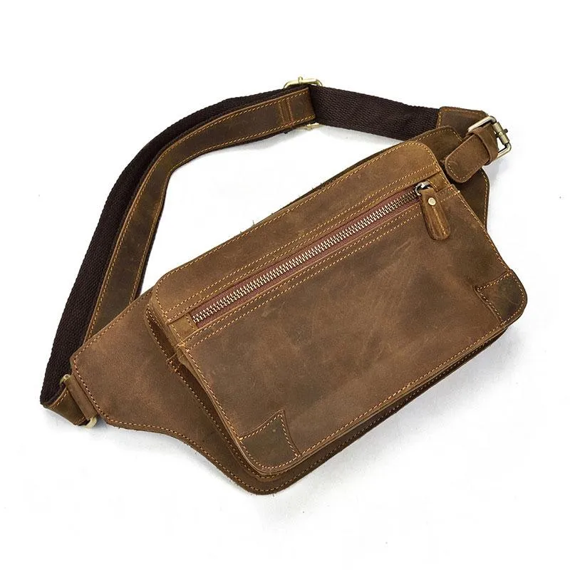 Folded Shape Premium Craftsmanship Retro Dark Brown and Brown LEATHER MENS FANNY PACK FOR MEN BUMBAG Vintage WAIST BAGS