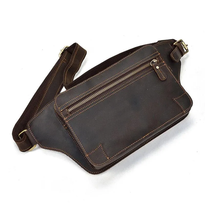 Retro Dark Brown and Brown LEATHER MENS FANNY PACK FOR MEN BUMBAG Vintage WAIST BAGS Professional Design