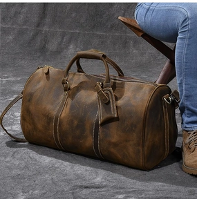 Outdoor-ready bag Retro Brown Leather Men's Business Overnight Bag Large Travel Bag Coffee Duffel Bag Weekender Bag For Men