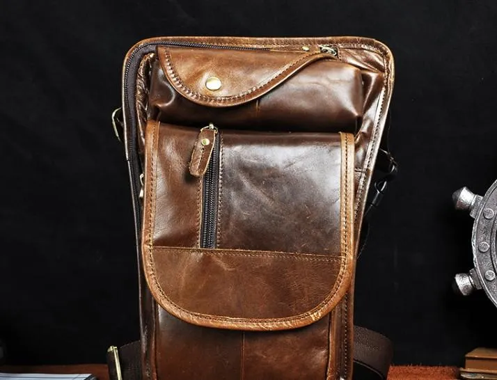 Cool Leather Drop Leg Bag Belt Pouches Mens Waist Bag Shoulder Bag for Men Smooth Surface